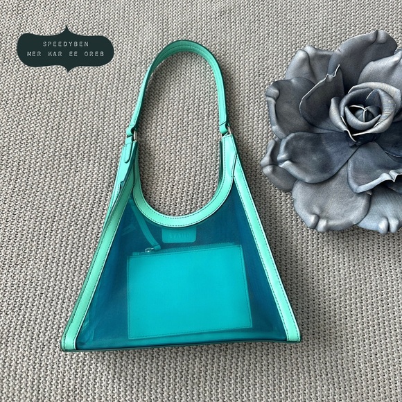 STAUD Blue Marine Green Mesh Rey Tote Shoulder Bag - Picture 1 of 17
